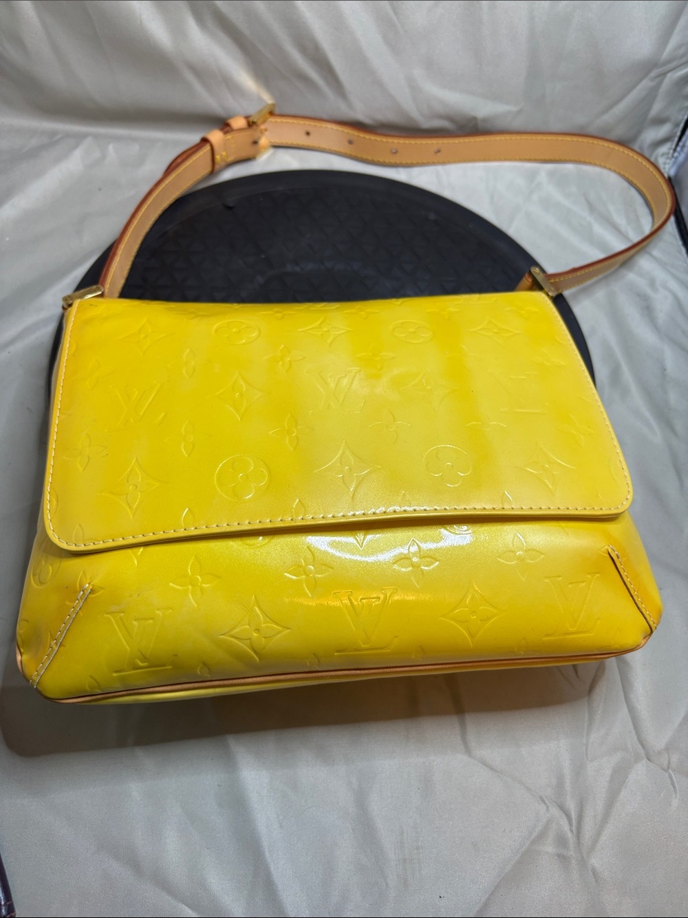 Louis Vuitton Yellow Vernis Crossbody Bag with Natural Strap